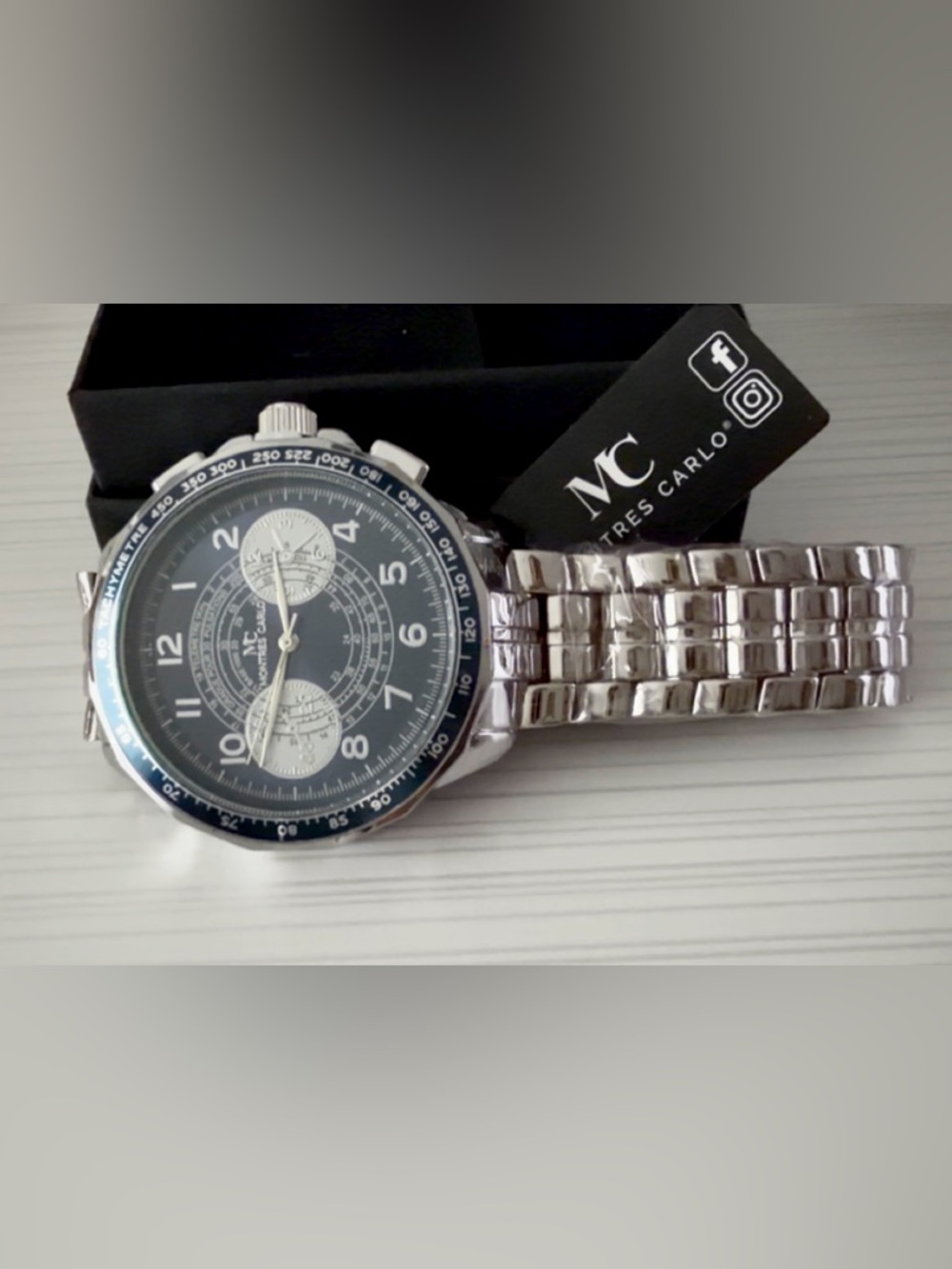 MC Monte Carlo Men's Black Dial Stainless Steel Bracelet Watch